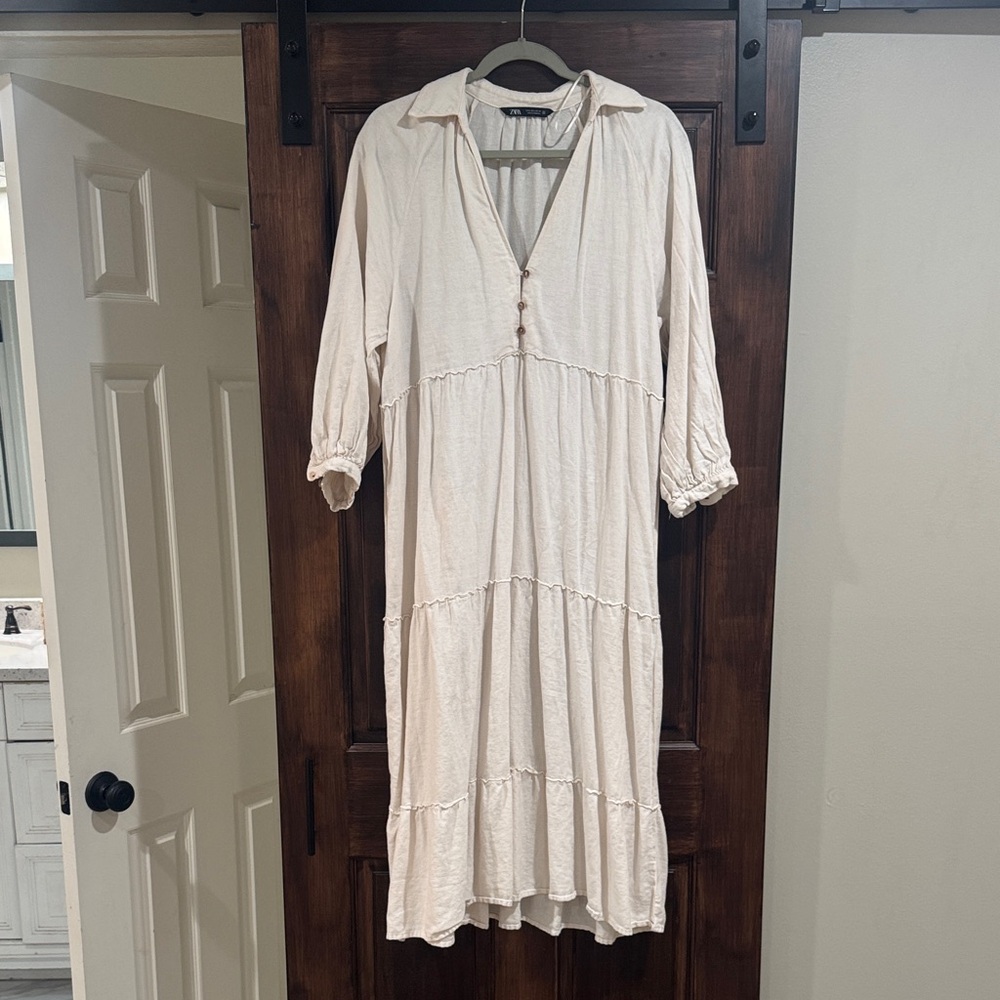Zara Cream Long Sleeve Dress